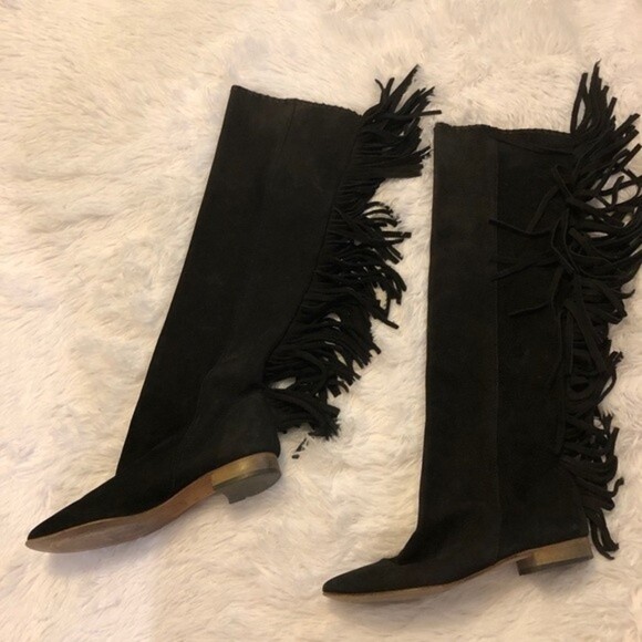 Zara Fringe Suede Boots Black Size 36 - Picture 2 of 7